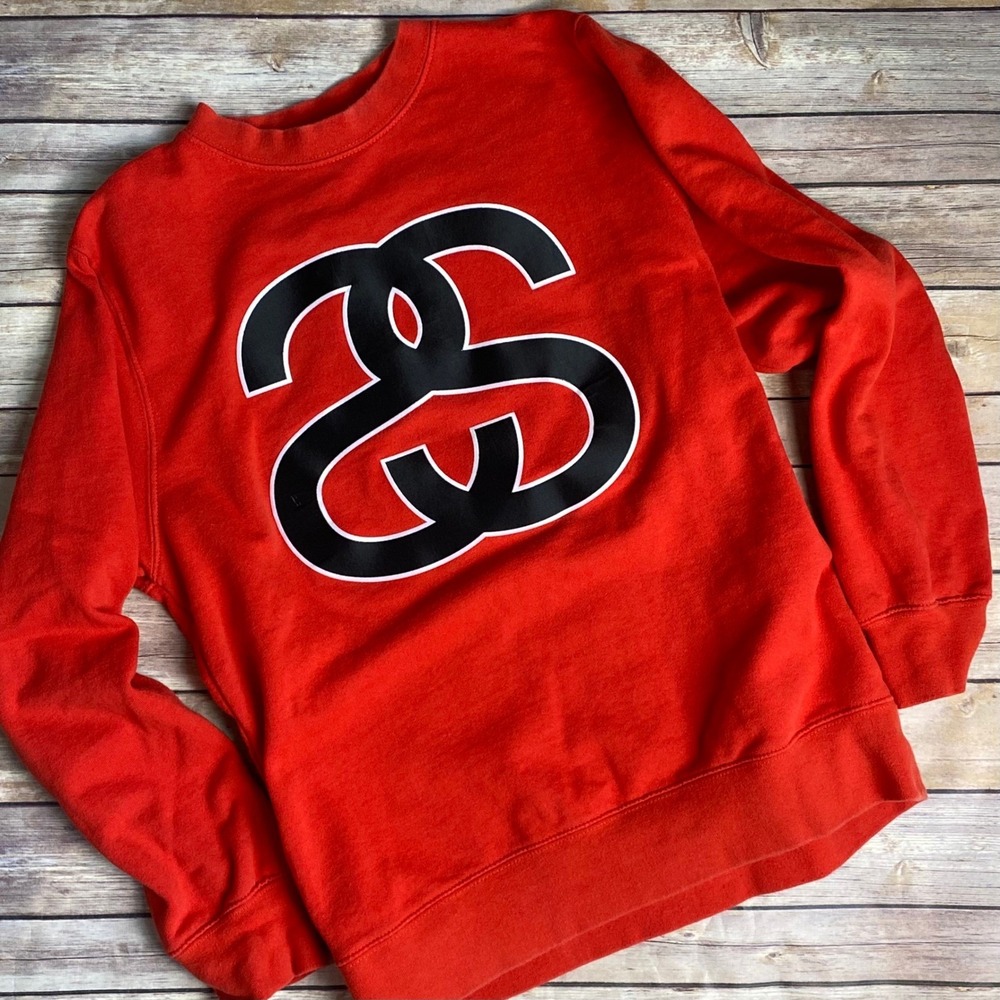 Vintage Stussy SS Link Big Logo Red Crewneck